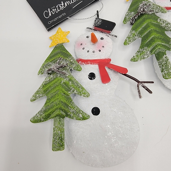 New Metal Snowman Ornaments Retro Tin Set of 3 - Picture 2 of 4